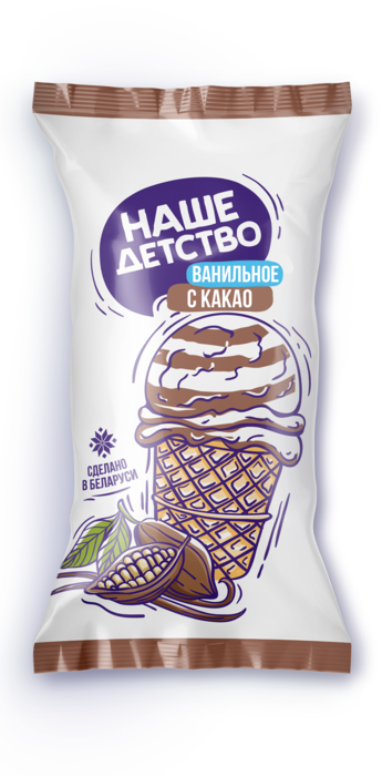 Мороженое двухслойное сливочное с ароматом ванилина и с какао в вафельном стаканчике,70гр.
